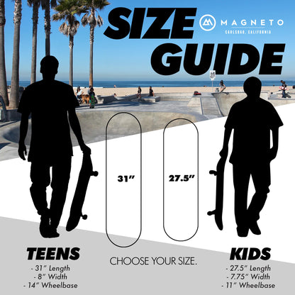 Magneto Complete Skateboard Maple Wood - ABEC 5 Bearings - Double Kick Concave Deck - Kids Skateboard - for Beginners, Teens & Adults (Free Stickers Included)