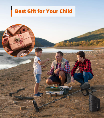 DetectTrek Metal Detector for Kids, 8" Waterproof Metal Detector Kit with Sand Sifter Scoop, Lightweight Gold Detector with DISC Modes & Adjustable Stem for Beach & Backyard Treasure Hunting, MD-4070