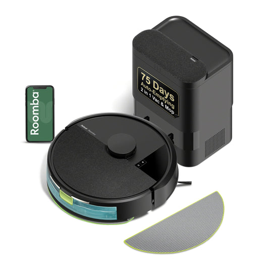 iRobot Roomba 104 2in1 Vacuum & Mop Robot - Self-Empties for 75 Days, Intense Power-Lifting Suction, Vacuums All Floors, Ideal for Pet Hair, LiDAR Smart Navigation Mapping, Mops Hard Floors