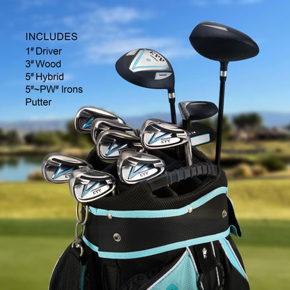 KVV Women’s Complete Golf Clubs Package Set Includes Driver, Fairway, Hybrid, 5#-P# Irons, Putter, Cart Bag, Head Covers, Right Handed