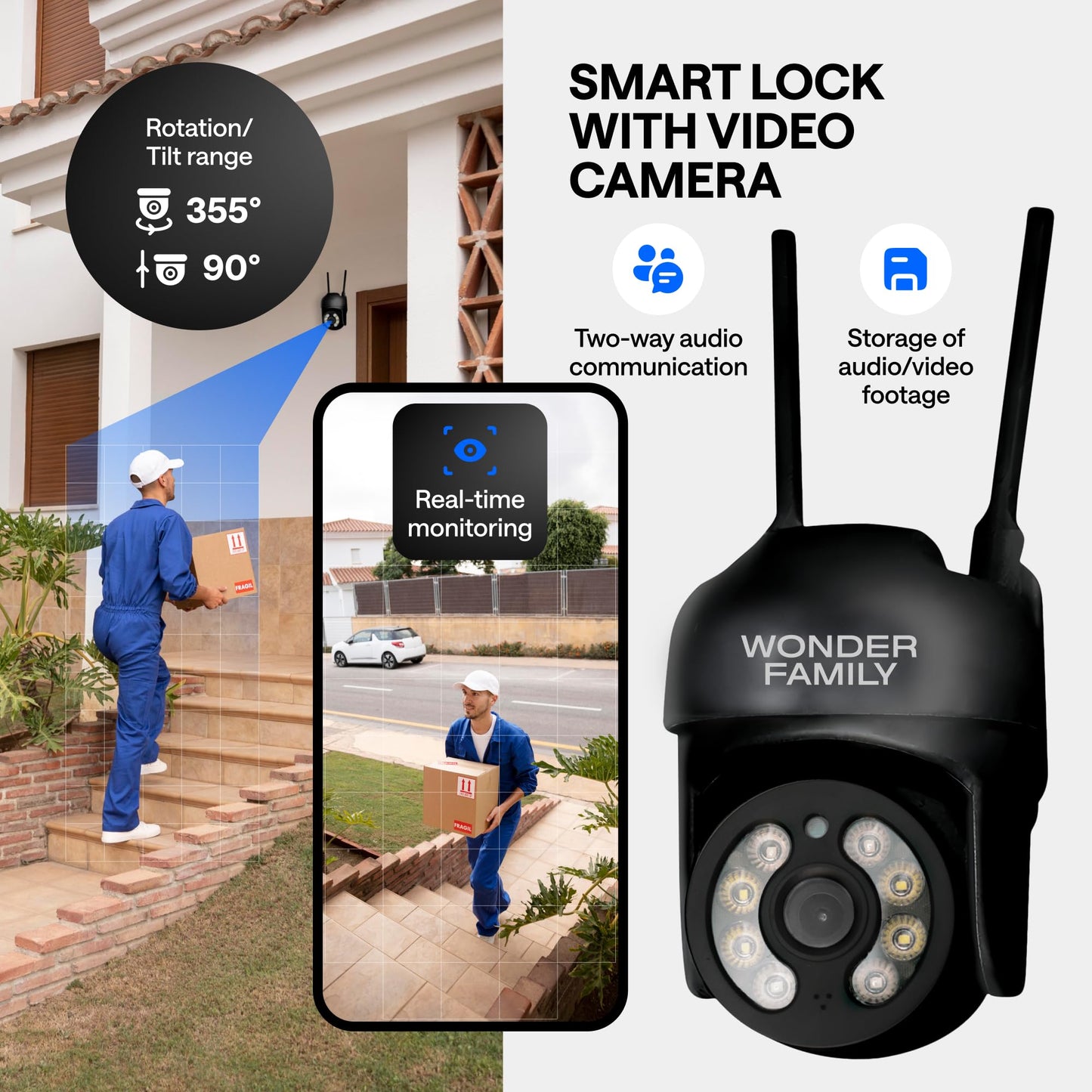 Smart Mortise Lock with WiFi Camera, Installation Kit - Digital Keyless Entry Door Lock Deadbolt with Handle Set - Card, Keypad, Fingerprint, Passcode - Electronic Smart Door Locks for Front Door