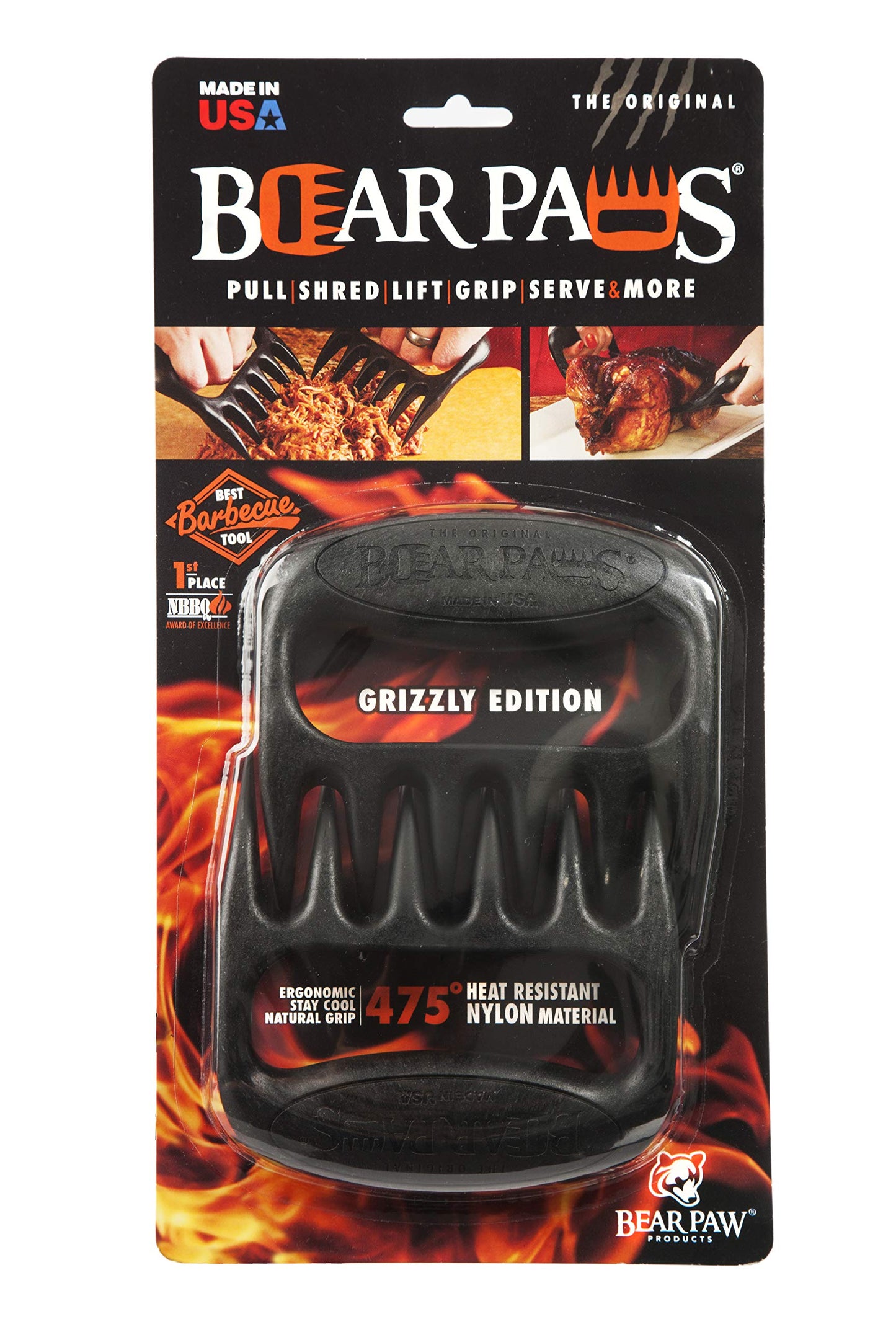 Bear Paws Meat Claws - The Original BBQ Meat Shredder Claws for Pulled Pork, USA Made - Easily Lift, Shred, Pull and Serve Pork, Chicken, Brisket and Turkey - Valentine’s Day Gifts for Men (Black)