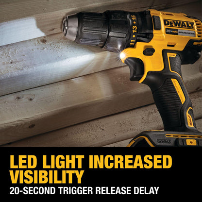 DEWALT 20V MAX Cordless Drill Driver Set, Electric Drill, Brushless 1/2 In 2 Speed, 2.0 Ah Battery, Charger and Bag Included, LED Light (DCD777D1)