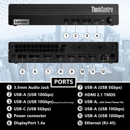 Lenovo ThinkCentre Tiny M70q Gen 5 Intel 10-Core i5-14400T (Beat i7-13700T), 16GB DDR5 RAM, 512GB NVMe, WiFi 6, Bluetooth, RJ-45, DP Port, HDMI, W11P, Business Desktop, 3 Yr Wty