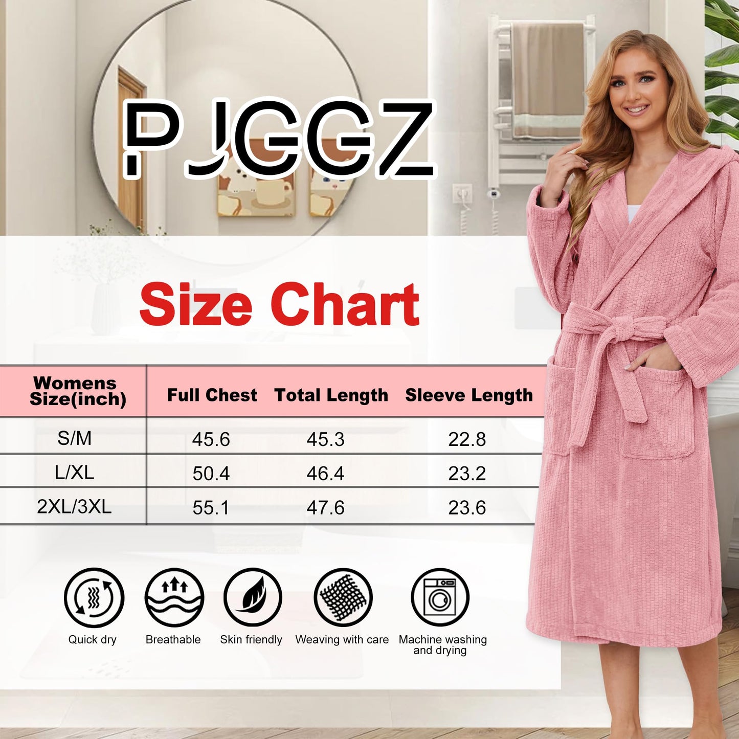 PJGGZ Hooded Bathrobes for Women, Soft Long Towel Robes for Women - Quick Dry yet Warm(Light Pink, L/XL)