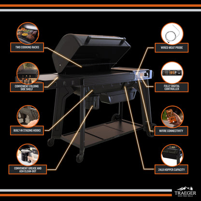 Traeger Grills Woodridge Pro Electric Wood Pellet Grill and Smoker, 970 Sq. In., Outdoor Pellet Smoker Grill with Digital Sensor and Side Shelf, Wi-FIRE Technology, Super Smoke Mode, TFB97JLH