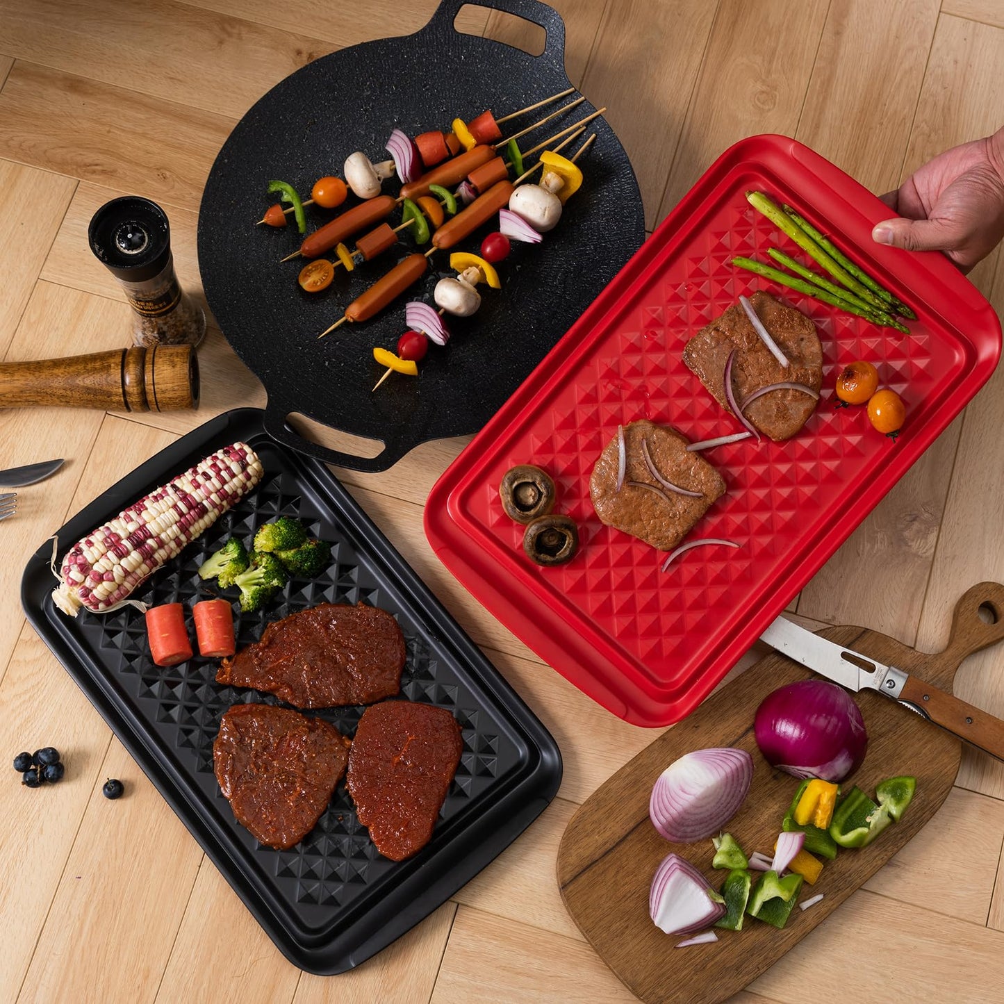 LEHAHA Grilling Prep and Serve Trays, BBQ Serving Platter, Melamine Serving Trays for Food, Set of 2, Great Gift for Father's Day, BBQ Lovers, Prefect for Chrismas Festival and Everyday use.