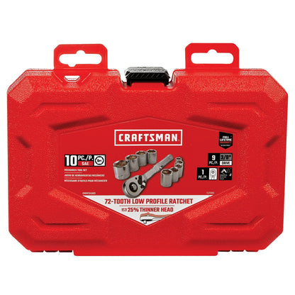 CRAFTSMAN Mechanics Tool Set with 72-tooth Low Profile Ratchet, SAE, 3/8 Inch Drive, 10 Piece (CMMT34563)