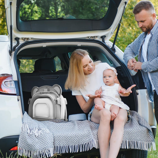 MoreFeel Collapsible Baby Bathtub for Newborn with Thermometer & 1 Hooded Towel & 1 Soft Floating Cushion,Portable Travel Bathtub with Drain Hole, Durable Foldable Baby Tubs for Infants to Toddler