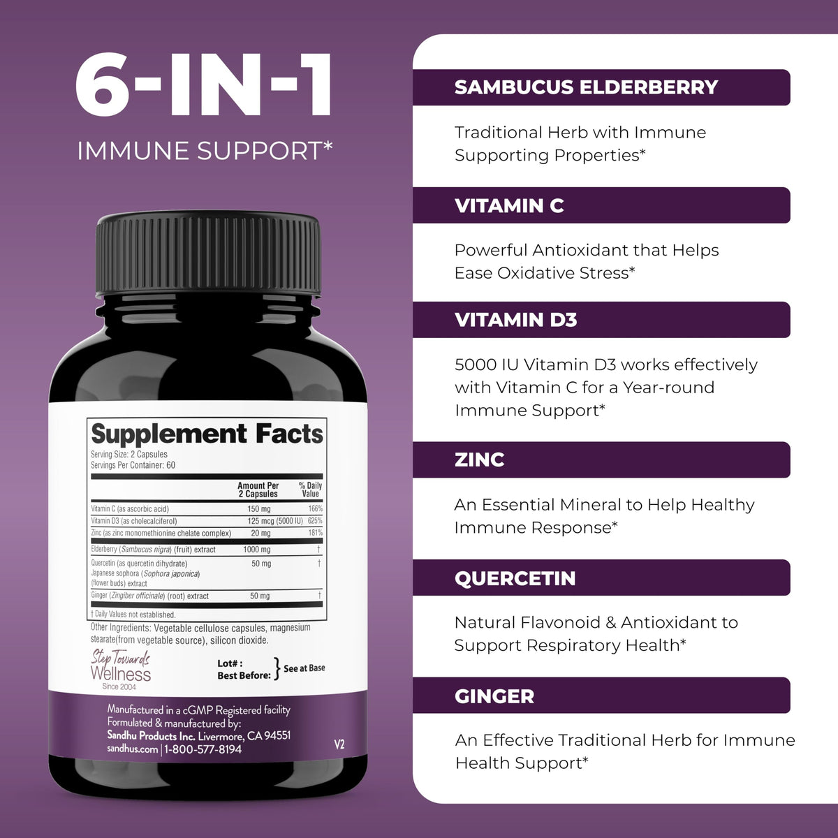 Elderberry Vitamin C and Zinc 120 Capsules | with Quercetin and Vitamin D3 | Immune Support for Adults | Zink Supplements for Men and Women | 2 Months Supply | Natural Immunity Booster