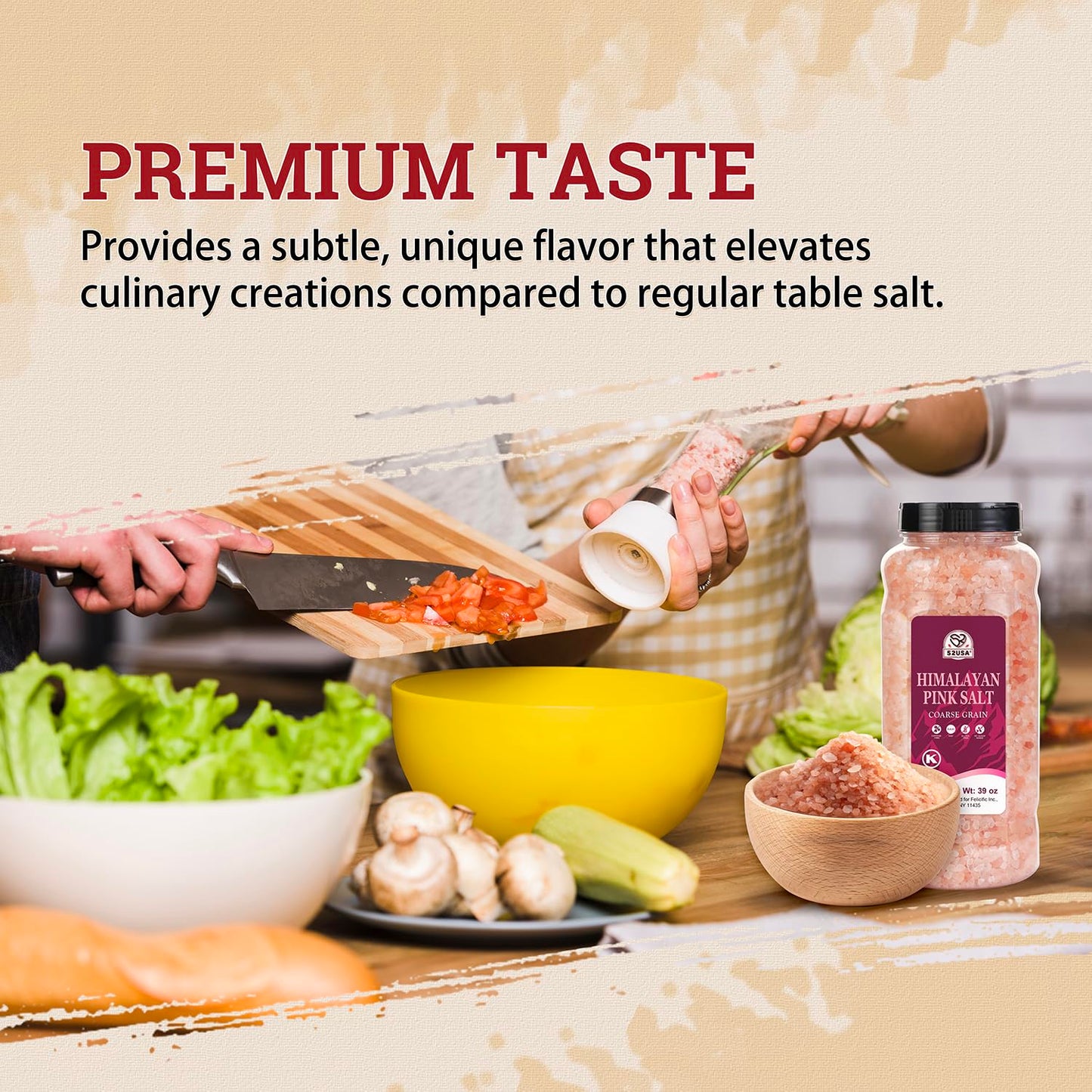 52USA Himalayan Pink Salt, Coarse Grain, 39 oz (2.4 LB), Pink Himalayan Sea Salt, Kosher Salt, Sea Salt for Grinder Refill, Himalayan Salt