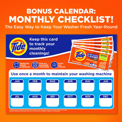 Tide Washing Machine Cleaner 52 Week Supply with Oxi for Front and Top Loader Washer Machines, Deep Cleaning Residue & Odor Eliminator, 12 Month Supply (Packaging May Vary)