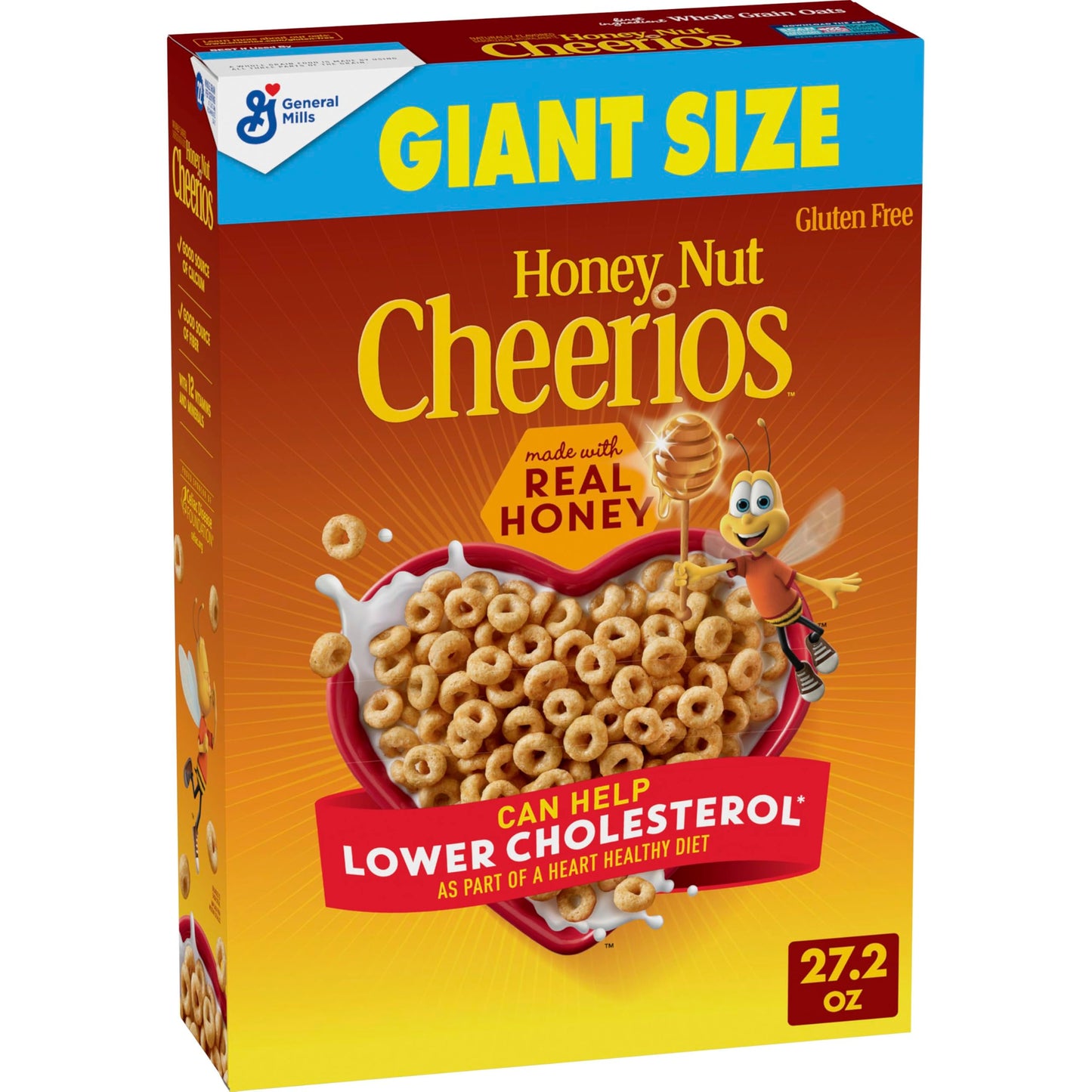 Honey Nut Cheerios, Heart Healthy Gluten Free Breakfast Cereal with Whole Grain Oats, Giant Size, 27.2 oz