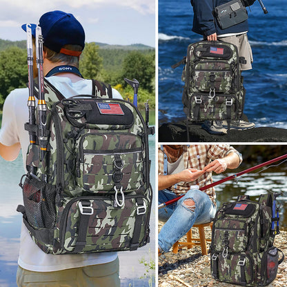 Vomgomfom 37L Fishing Backpack with Fully Waterproof Insulated Lining,Military Survival Molle Back Pack with Laptop Compartment,Army green Camouflage