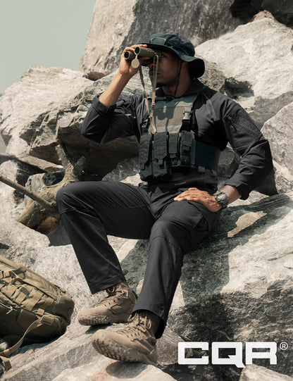 CQR Men's Flex Ripstop Tactical Pants, Water Resistant Stretch Cargo Pants, Lightweight EDC Hiking Work Pants, Dura Flex Mag Pocket Black, 36W x 30L