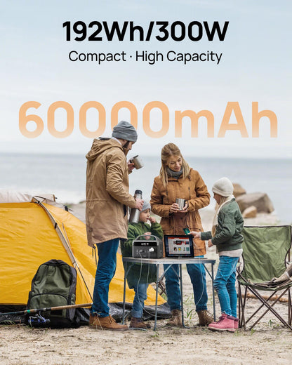 DaranEner Portable Power Station 60,000mAh, 192Wh LiFePO4 Battery Backup w/2 300W (Surge 600W) AC Outlets, 2H Fast Charging, Power Bank for Hurricane Emergency/Home/Outdoor Camping/RVs Use
