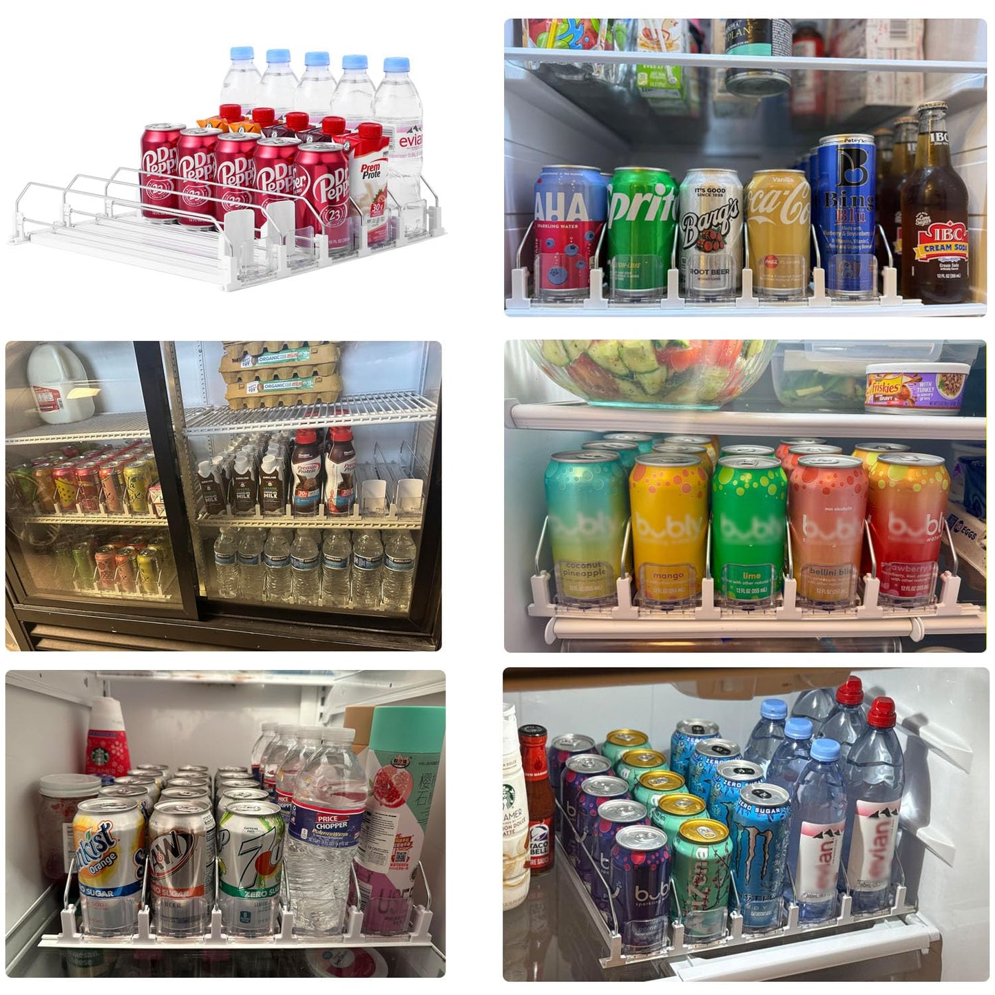 Drink Organizer for Fridge-White Automatic Pusher Glide,12oz 16oz 20oz-Soda Dispenser for Fridge-Holds up to 25 Cans