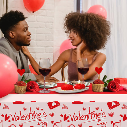 Childom Valentines Day Tablecloth for Valentines Day Decorations Party,3 Pack Disposable Plastic Valentines Table Cloths 54" x 108" Pink Table Cover,Valentines Decor for Wedding Engagement Anniversary