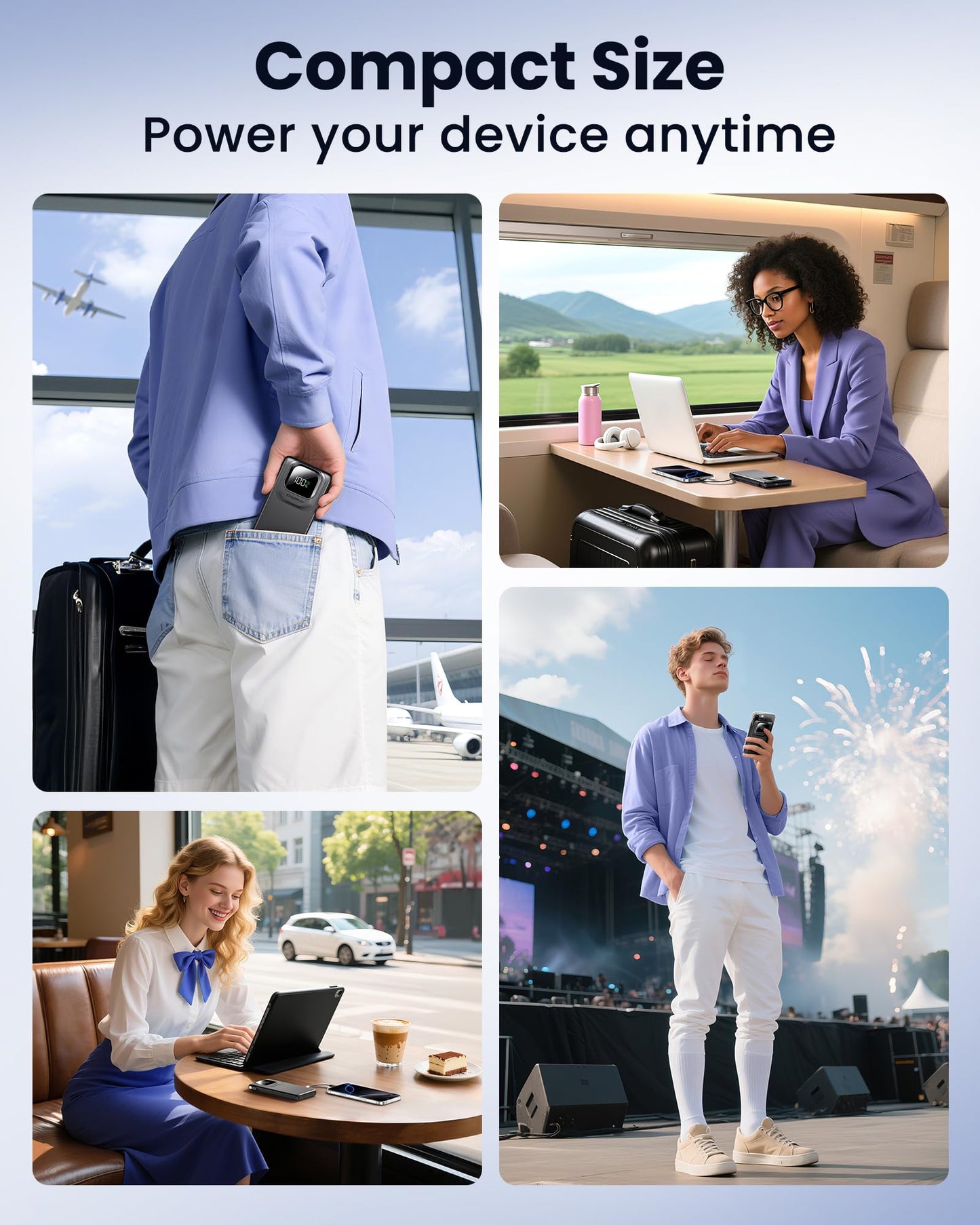 Portable Charger Power Bank with Built-in Type C Cables, 22.5W Fast Charging 10000mAh Phone Charger, Travel Battery Pack Slim Battery Bank with Smart LED Display for iPhone, Android & USB-C