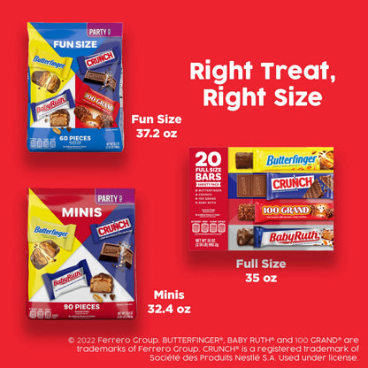 Butterfinger, CRUNCH, Baby Ruth, 100 Grand Minis, Assorted Candy Bars, Great for Sharing, Bulk 135 Count Pack, 55.3 oz