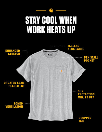 Carhartt Men's Force Relaxed Fit Midweight Short-Sleeve Pocket T-Shirt (Also Available in Big & Tall), Basil Heather