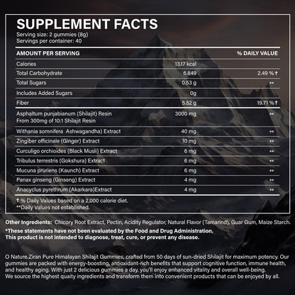 O NATURE . ZIRAN Shilajit Gummies for Men & Women - Shilajit Gold Gummies Rich in Ashwagandha, Gokshura with 85+ Minerals, Authentic Flavor, 100% Natural, 80 Gummies