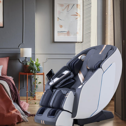 MassaMAX 4D Massage Chair - 2025 Full Body Massage Chair with Zero Gravity, Extended Footrest, SL Track, Yoga Stretch, Foot Rollers, and Heating Comfort with Mat & Cover (White)