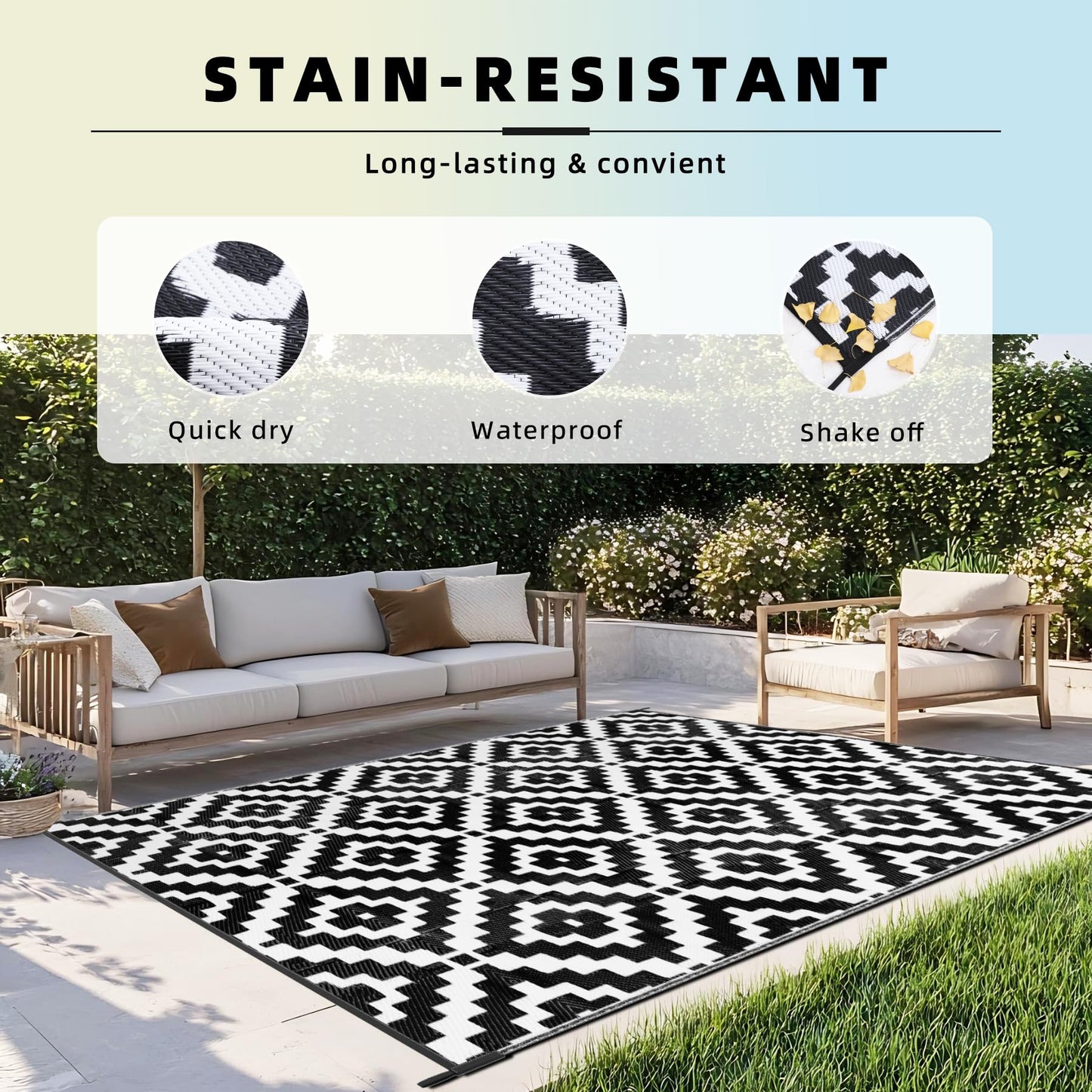 Favoyard Outdoor Rug 5x8 ft Waterproof Reversible Patio Plastic Straw Rugs for Decor Clearance Outside Large RV Camping Area Carpet Mat for Porch Deck Balcony Pool Backyard Picnic Beach Camper Door