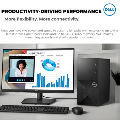 Dell Tower PC Desktop Computer for Home & Business, 14th Gen Intel Core i3-14100 (Beat i5-12400), 32GB DDR5 RAM, 1TB PCIe SSD, WiFi 6, Bluetooth, Windows 11 Pro