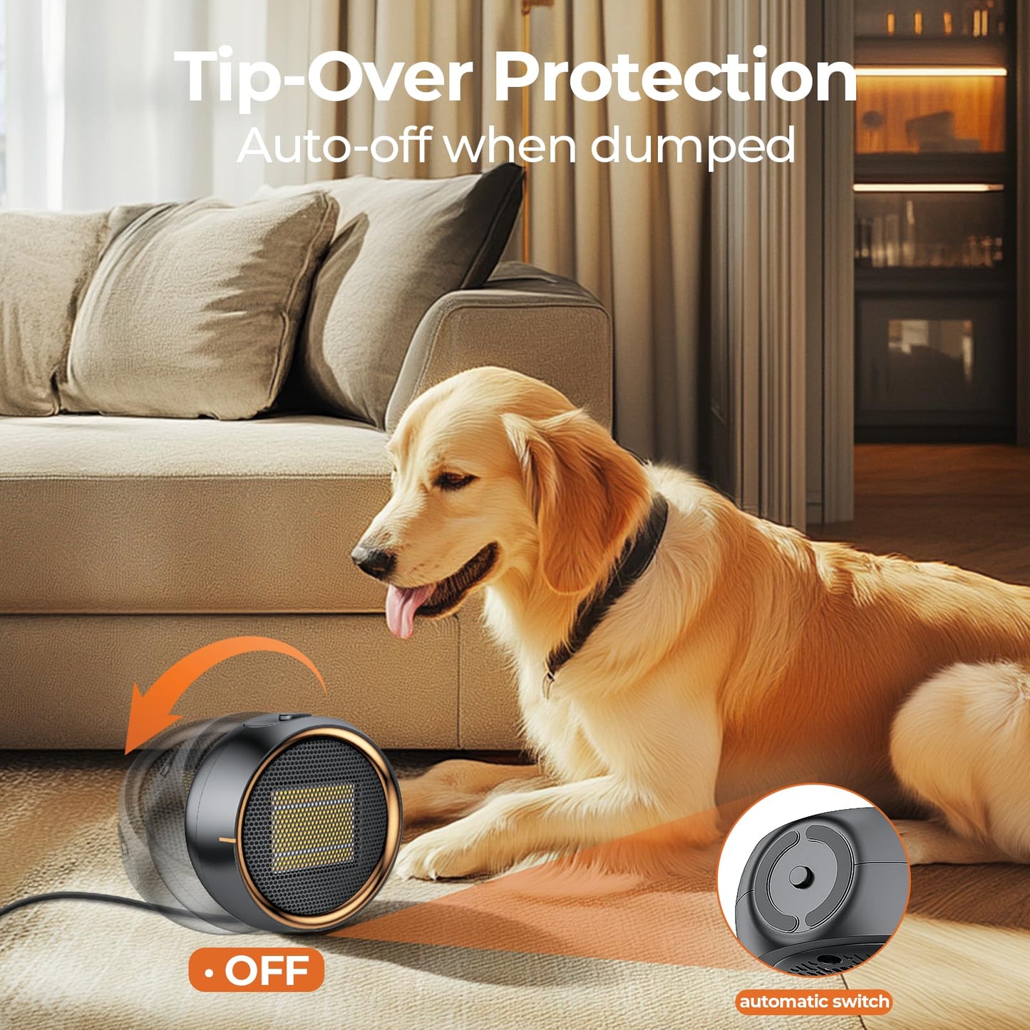 ASNUG Space Heater, Portable Electric PTC Ceramic Heaters for Indoor Use, 2S Efficient Heating, Tip-Over & Overheat Protection, Quiet Small Mini Desk Heater for Bathroom Home Office Bedroom