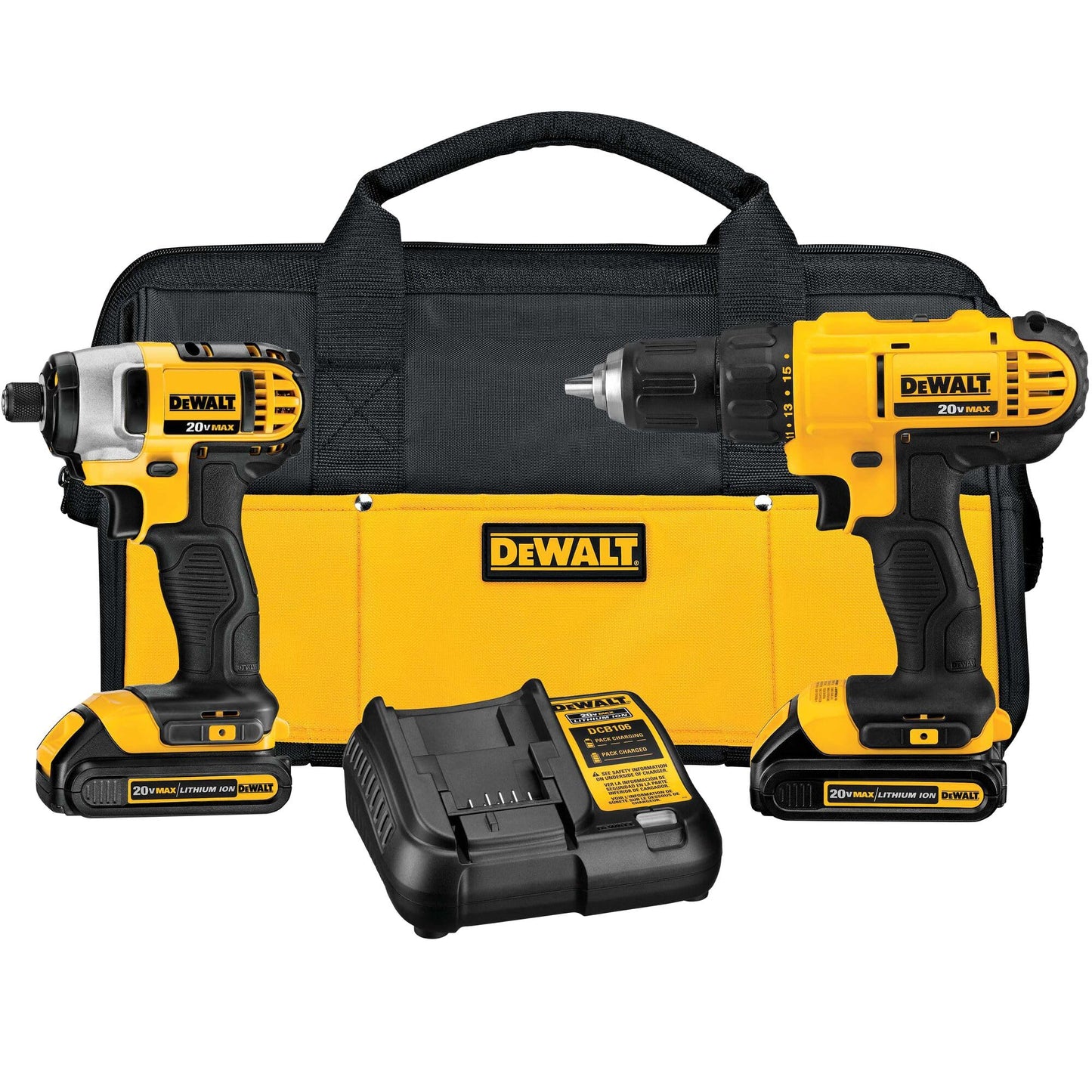 DEWALT 20V MAX Cordless Drill and Impact Driver, Power Tool Combo Kit , Includes 2 Batteries, Charger and Bag (DCK240C2)