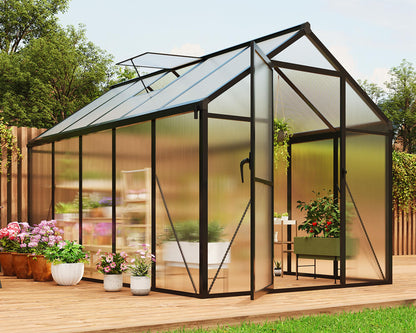 6 x 10 ft Greenhouse, Greenhouses for Outside, Polycarbonate Greenhouse with Aluminum Frame, Lockable Door and Ajustable Roof Vent for Backyard, Green Houses for Outside Garden Backyard, Patio