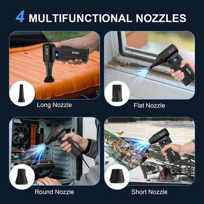 ZJZJ Compressed Air Duster, 150000RPM Powerful Electric Air Duster, 4-Gears Adjustable Cordless Air Blower with LED Light, Rechargeable Dust Blower for Computer, Keyboard, Outdoor, Home and Car