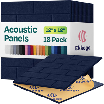 Ekkogo Acoustic Panels 18-Pack Soundproof Wall Panels 12"X12"X0.4" Brick Style Sound Panels Premium Sound Dampening Panels Easy Self Adhesive Installation - [Denim Blue]
