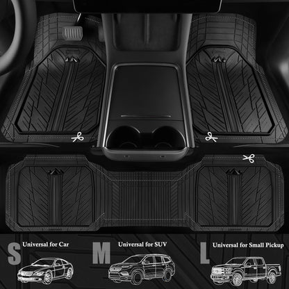 CAR PASS Heavy Rubber Car Floor Mats, Deep Waterproof Car Mats All Weather, Universal Trim-to Fit Automotive Floor Mats for Car SUV Truck Van, Durable Floor Liners Solid Black
