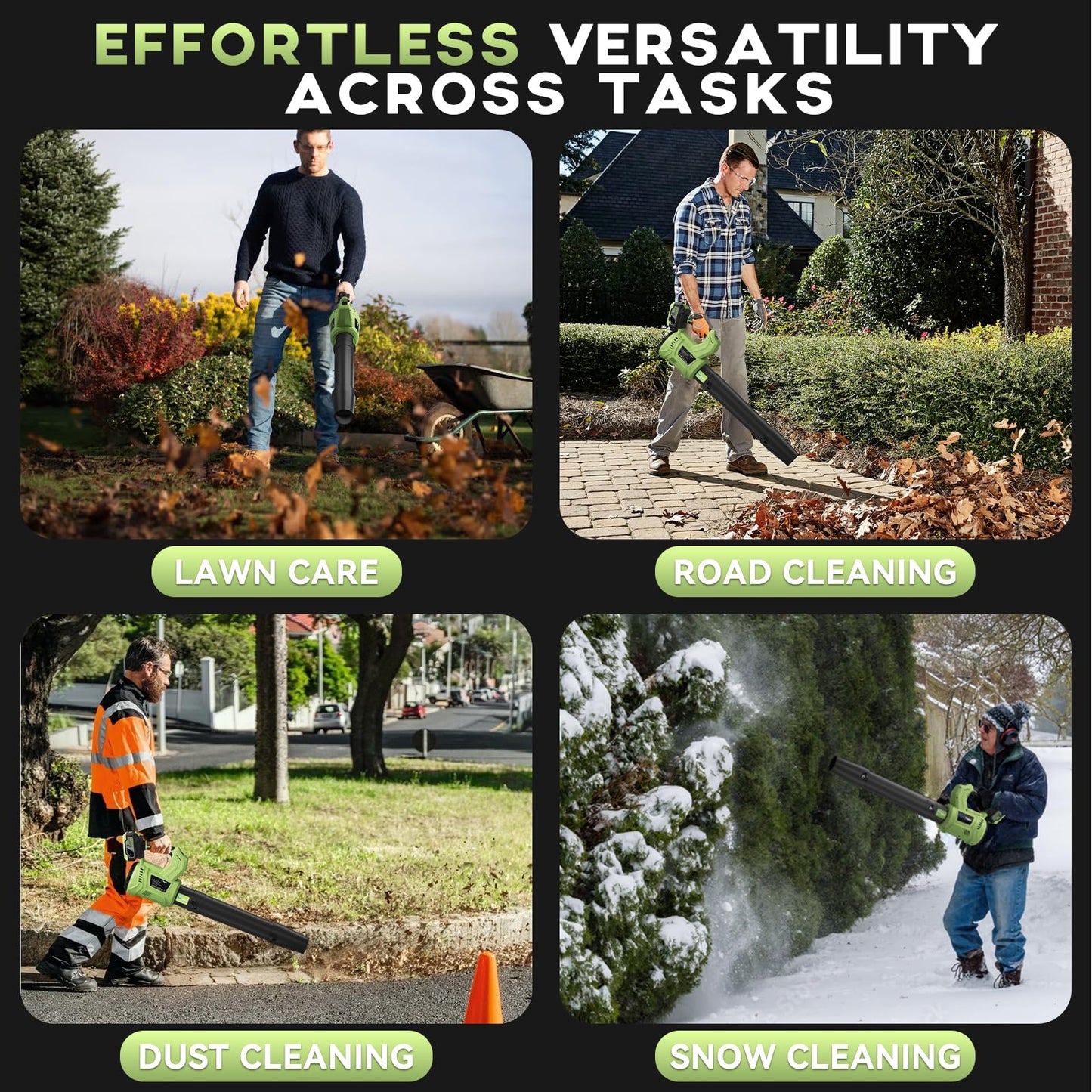 EnduTools Leaf Blower Cordless - 650 CFM 150 MPH Electric Leaf Blower with 2 x 4.0Ah Batteries & Fast Charger, 2-Speed Settings, Lightweight Blower for Lawn, Yard, Leaves, Dust, and Snow Care (Green)