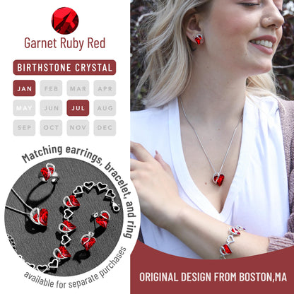 Leafael Valentine's Day Gift Necklaces for Women, Infinity Love Birthstone Heart Pendant, Ruby Garnet Red Crystal for January July, Birthday Jewelry for Her, Mom, Wife, Silver Plated, 18" + 2" Chain