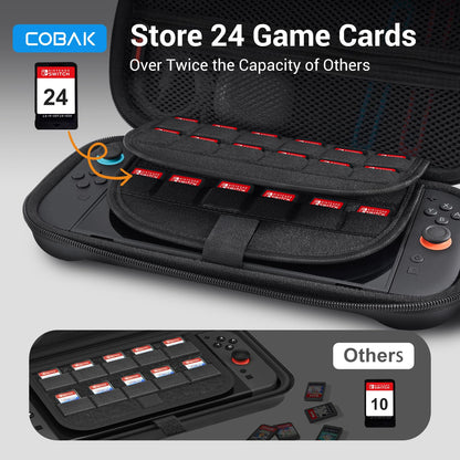 CoBak Large Capacity Carrying Case for Nintendo Switch 2 (2025) - 3 in 1 Accessories Bundle with 2 Screen Protectors, Thumb Grip Caps, 24 Game Cartridges, Hard Shell Portable Travel Pouch, Black