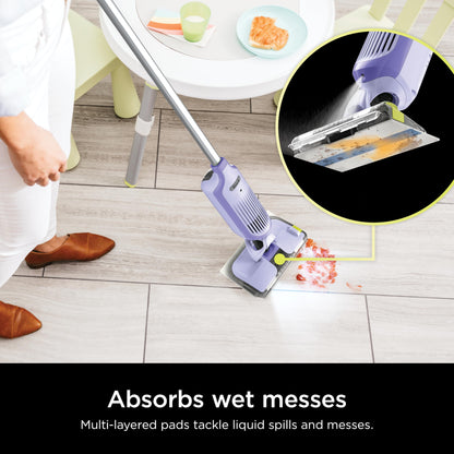Shark VACMOP Cordless Hard Floor Cleaner, Vacuum and Spray Mop, Powerful Suction, Lightweight, LED Headlights, Includes 4 Disposable Pads, 12oz Multi-surface Cleaning Solution, Lavender, VM252PL
