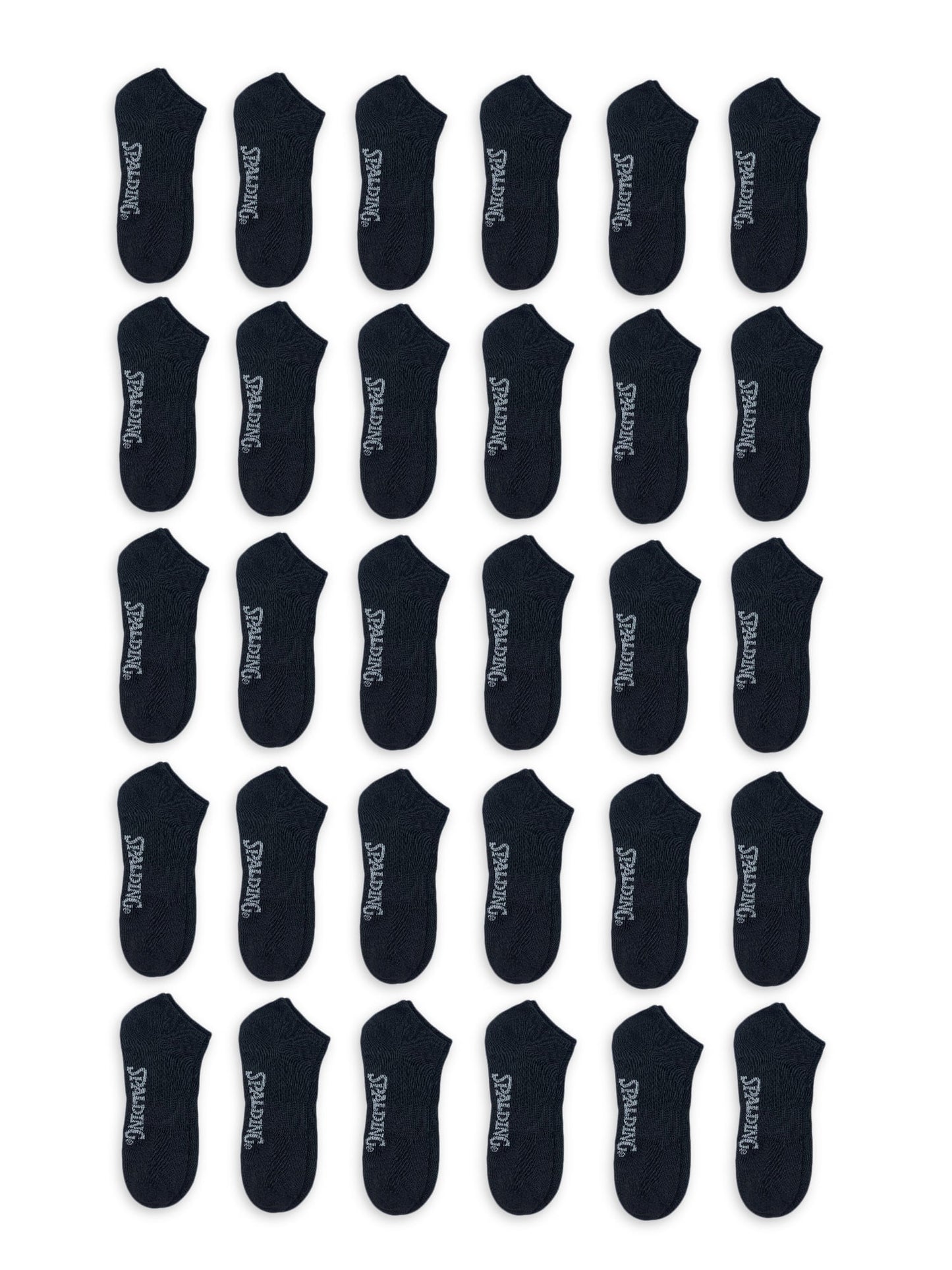 Spalding Men's Black No-Show Socks, 30-Pack, Sizes 6.5-12