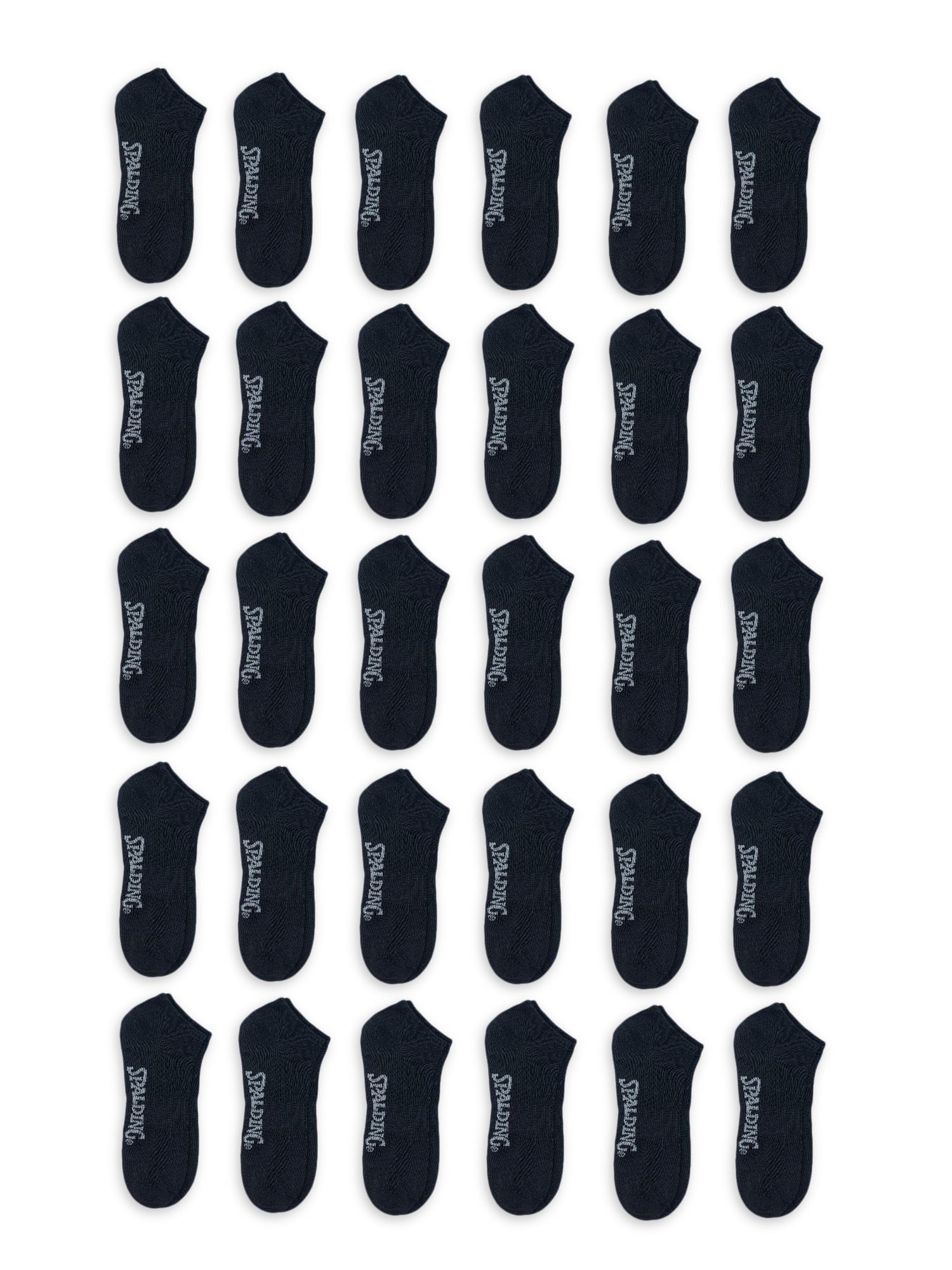 Spalding Men's Black No-Show Socks, 30-Pack, Sizes 6.5-12