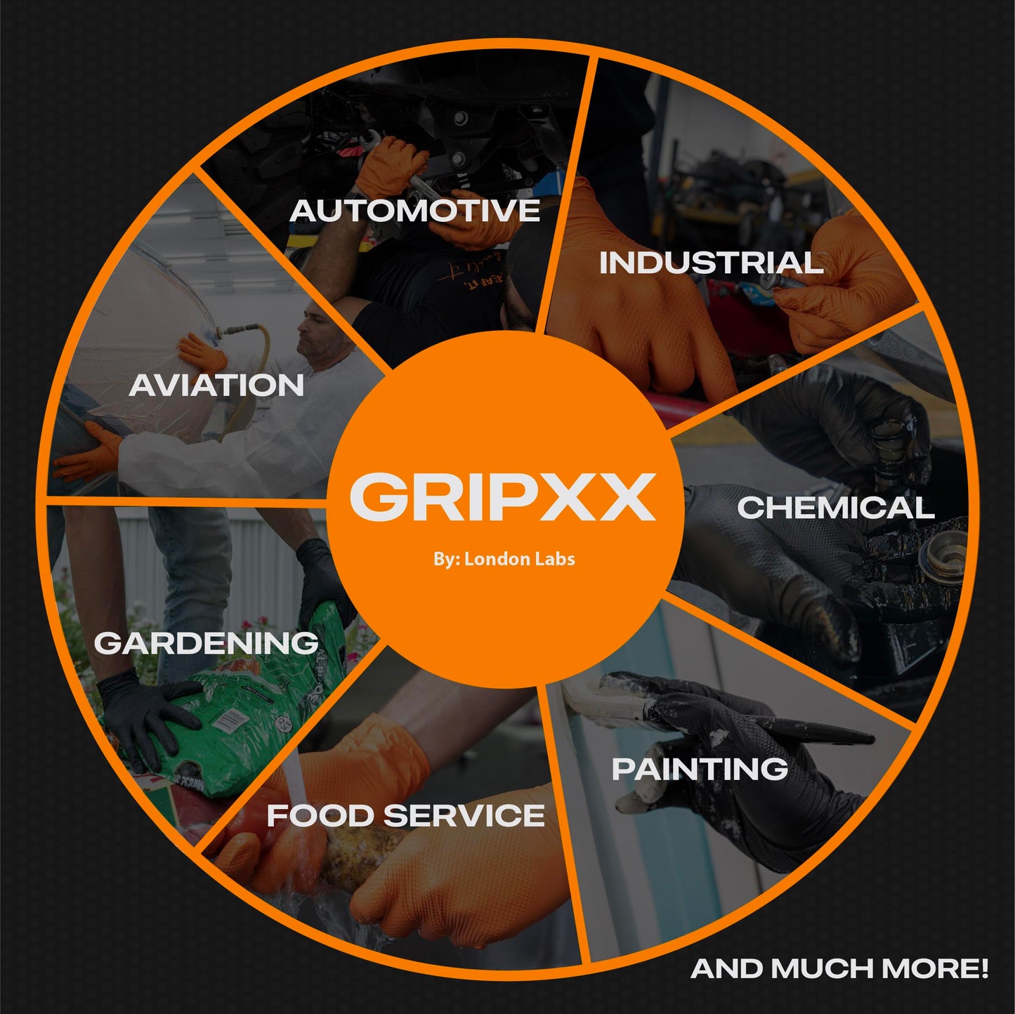 GRIPXX Herkules Grip Heavy Duty 8Mil Orange Nitrile Gloves,3D Raised Diamond Texture-Latex & Powder Free-Industrial, Mechanic (10, X-Large)