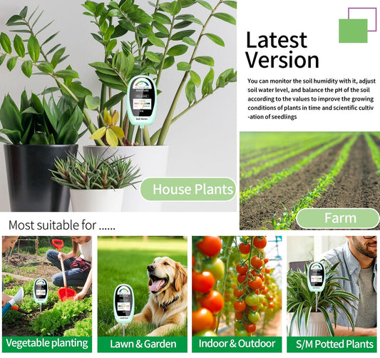 HSLGOVE Soil Test Kit, 2-in-1 Soil Moisture Meter/Soil PH Meter, Dual Screen Soil Tester, Soil Moisture Meter for Plants Watering/Gardening for Lawn,Farm Indoor&Outdoor Use-Bluegreen