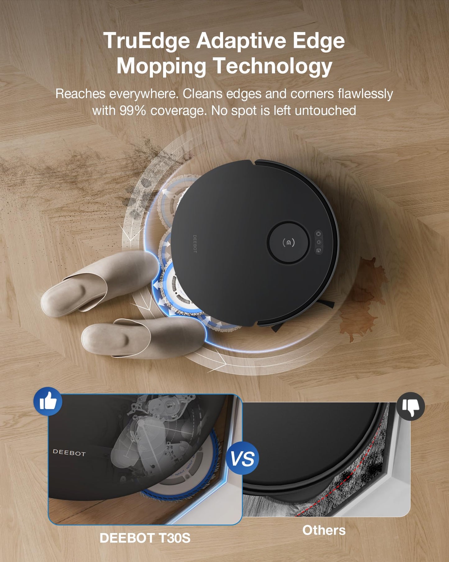 ECOVACS DEEBOT T30S Robot Vacuum and Mop, 11000Pa, ZeroTangle Technology, TruEdge Adaptive Edge Mopping, Hot Water Washing, Self-Emptying, Self Refilling, Auto-Mop Lifting, Obstacle Avoidance