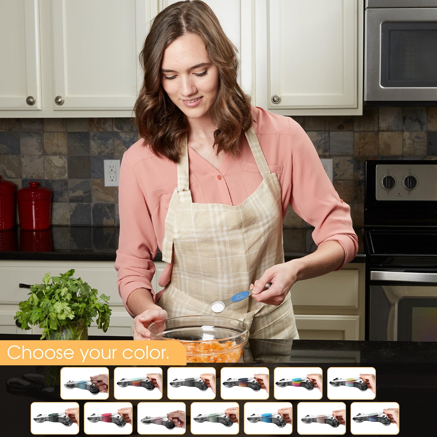 Spring Chef Stainless Steel Magnetic Measuring Spoons Set of 8 with Leveler, Dual Sided Metal Teaspoon & Tablespoon Measuring Spoons, Nesting Kitchen Gadgets for Baking & Cooking - Winter Frost