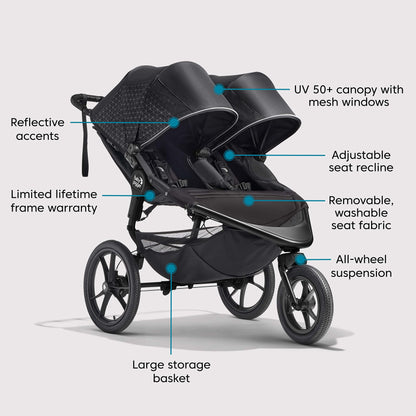 Baby Jogger Summit X3 Double Jogging Stroller Midnight Black Buggy for Two Smooth Ride for Walking or Jogging Compact Fold Increased Airflow All-Terrain Air Filled Tires and All-Wheel Suspension