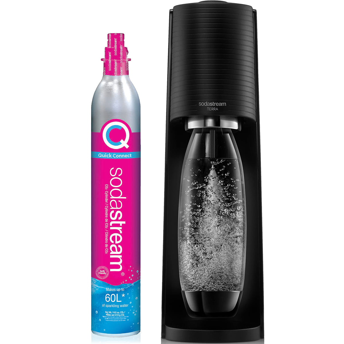 SodaStream Terra Sparkling Water Maker Bundle (Black), with CO2, DWS Bottles, and Bubly Drops Flavors