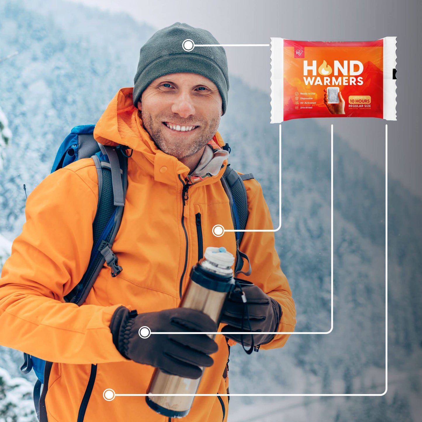 IRIS USA Hand Warmers – 60 Individual Warmers, Long-Lasting Up To 10 Hours For Warm and Hot Hands, On The Go, TSA-Approved, Disposable, Bulk, Lasts 4 Years, For Hot Hands Handwarmers, Camping Skiing