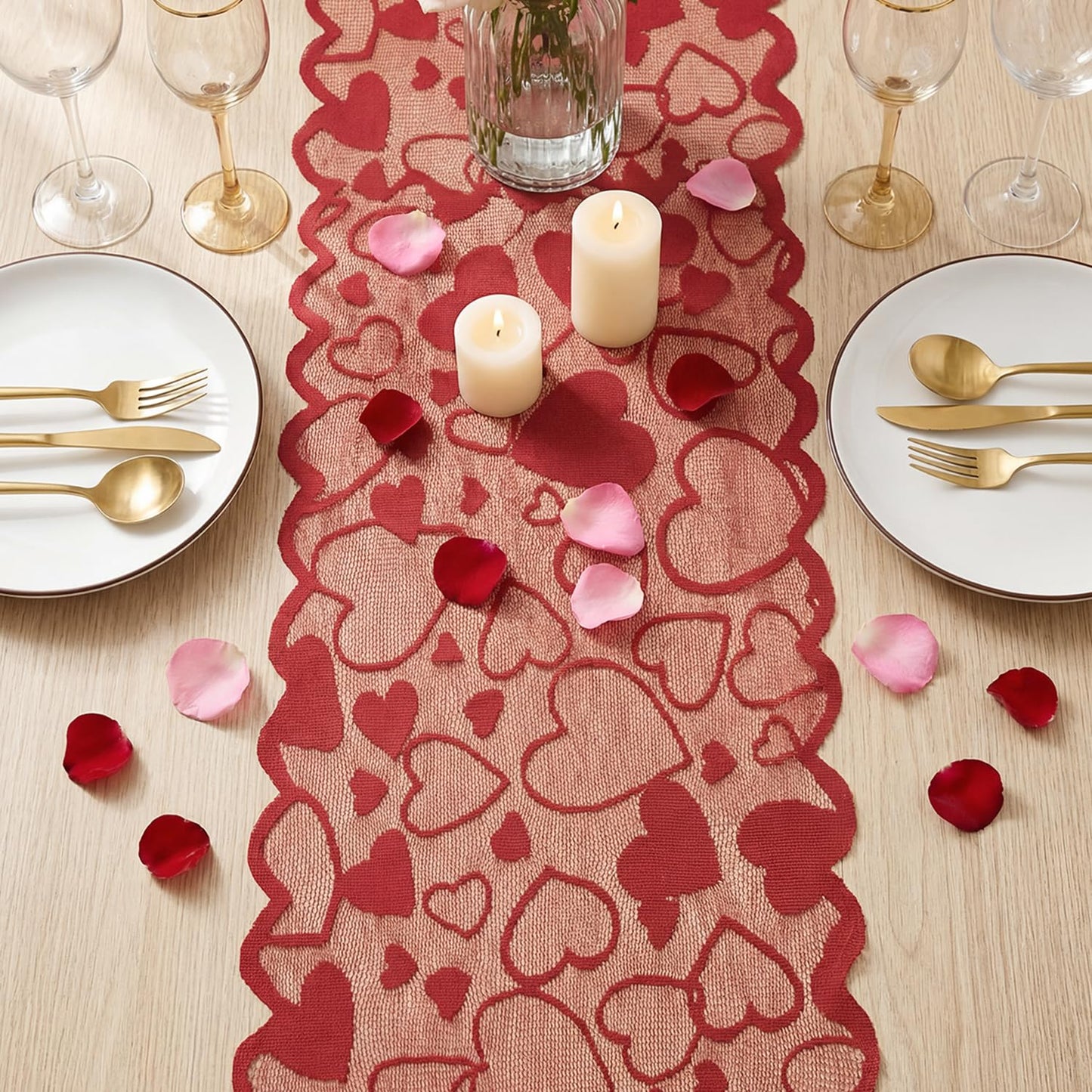 Artoid Mode Lace Jacquard Love Heart Valentine's Day Table Runner, Kitchen Dining Table Decoration for Home Party Decor 13x72 Inch