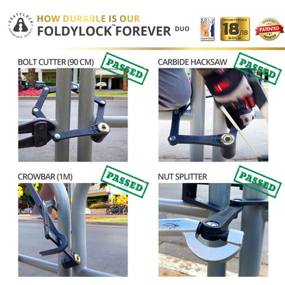 Seatylock FoldyLock Forever Folding Bike Lock Set - Patented 2 Matching Bicycle Locks with 6 Identical Keys - 18/18 Heavy Duty Anti Theft Secure Guard with Keys & Case Mount - 35.4"